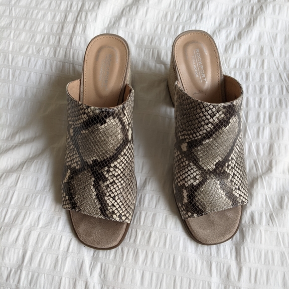 Chunky Heel Leather Snakeskin Mules Sandals - Picture 2 of 7